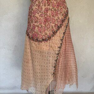 Silk Bohemian Asymmetrical Layered Flowy Hippie Beaded & Sequin Skirt by PINKO